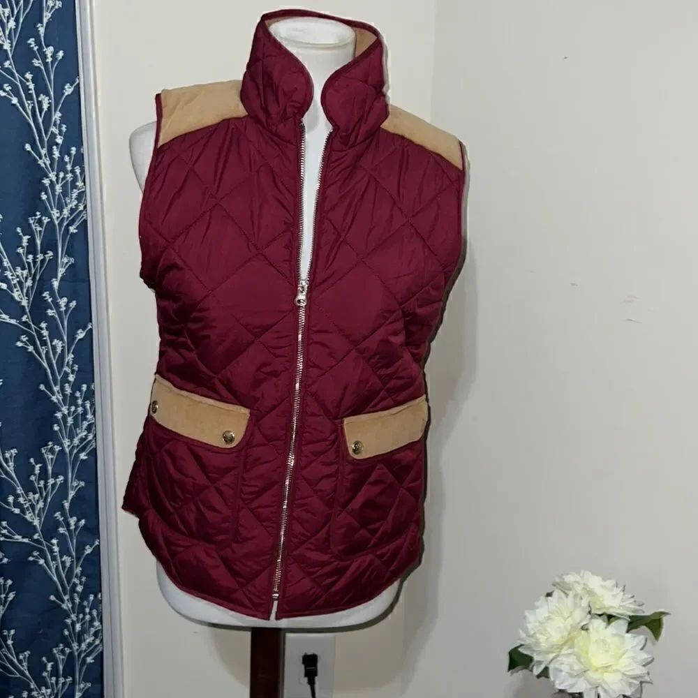 Lauren James Preptec Easton Quilted Puffer Vest Cranberry Red sz S Small